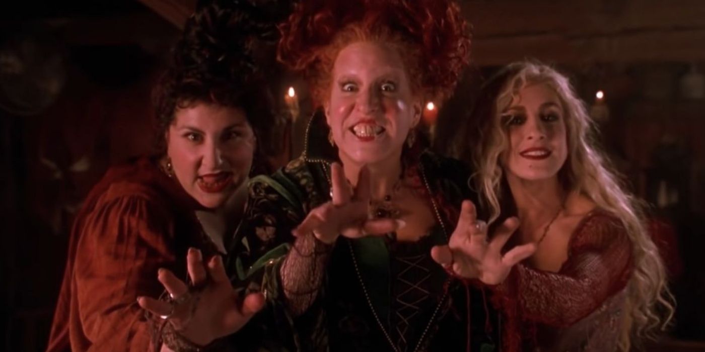 Mary, Sarah, and Winnie casting a spell in Hocus Pocus