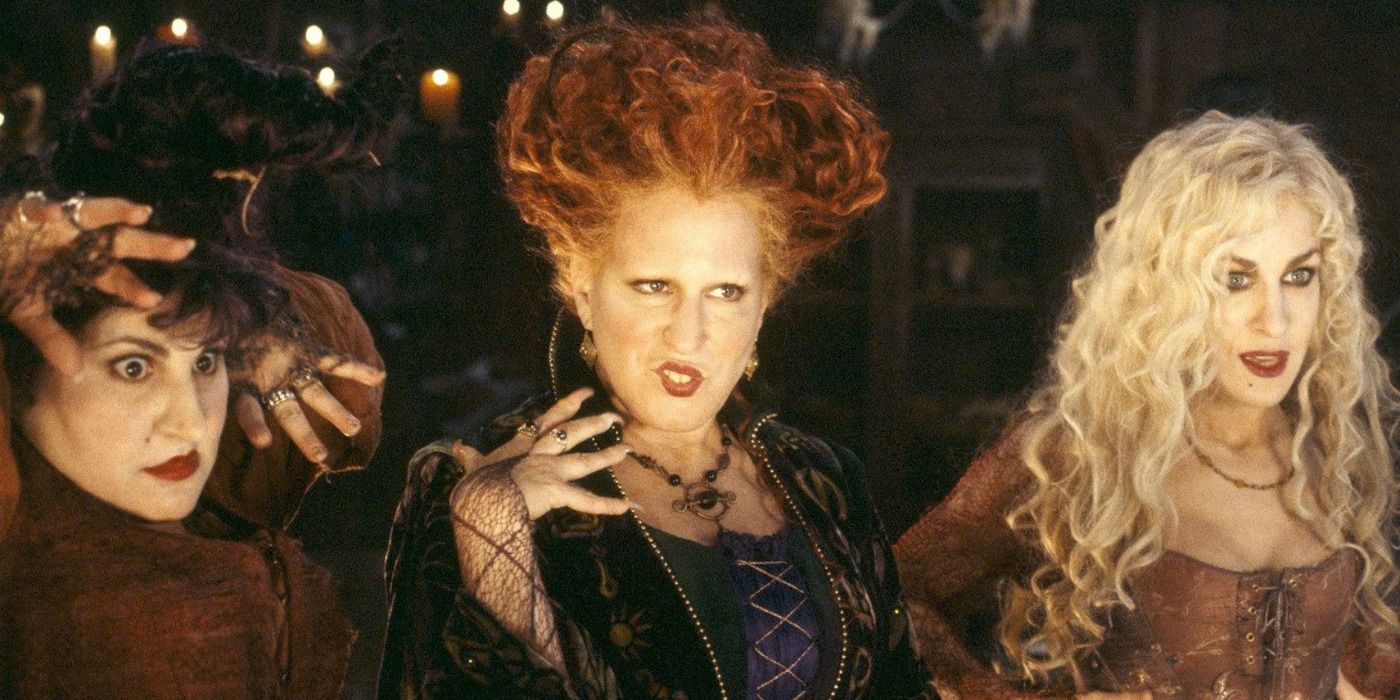 The Sanderson sisters and witches from Hocus Pocus: Mary, Winifred, and Sarah