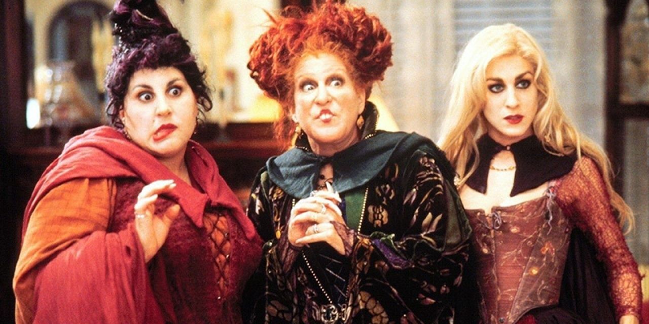 Bette Midler, Sarah Jessica Parker and Kathy Najimy as the Sanderson sisters in Hocus Pocus.