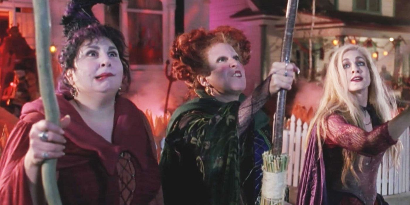 The Sanderson sisters with their brooms in Hocus Pocus