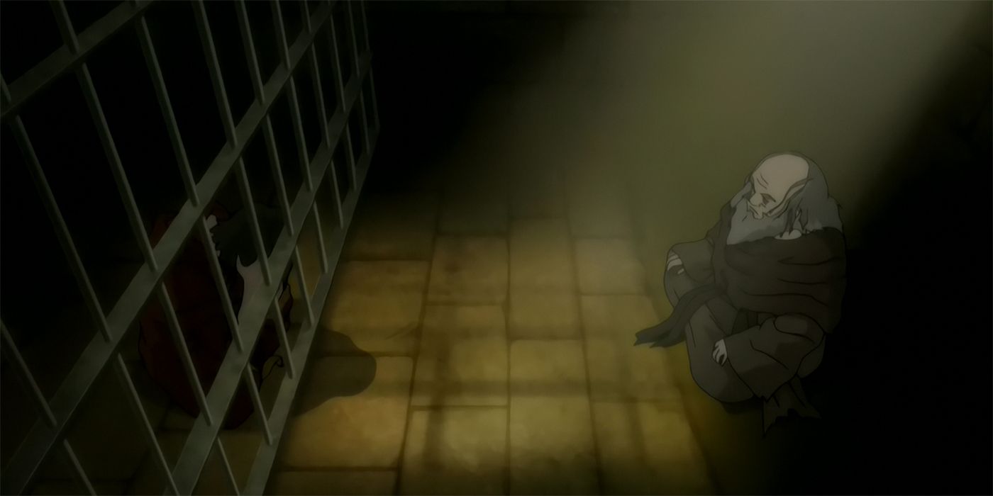 Uncle Iroh sitting in a jail cell in Avatar: The Last Airbender