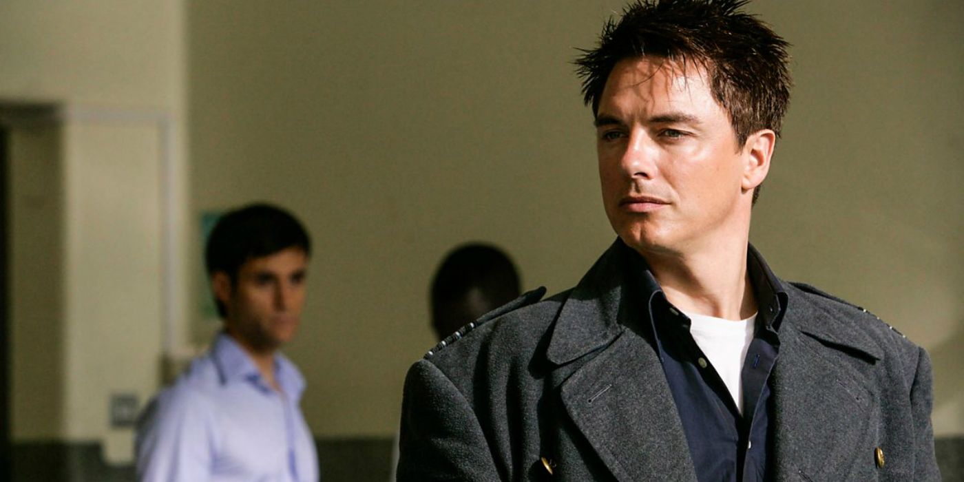 Jack Harkness in Torchwood Children of Earth, smiling and looking sideways