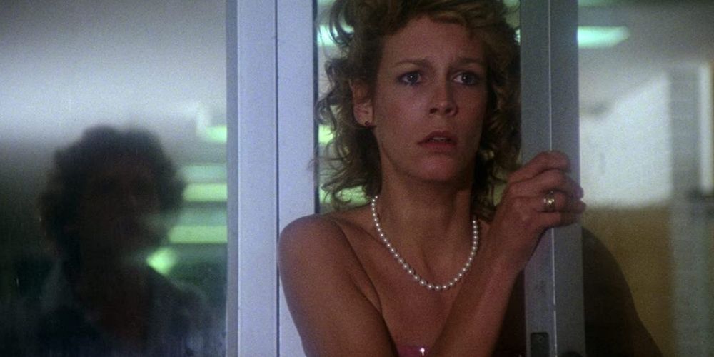 Jamie Lee Curtis looking scared in Prom Night