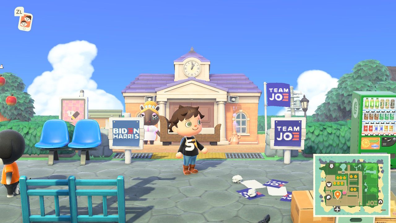 Joe Biden animal crossing signs and island