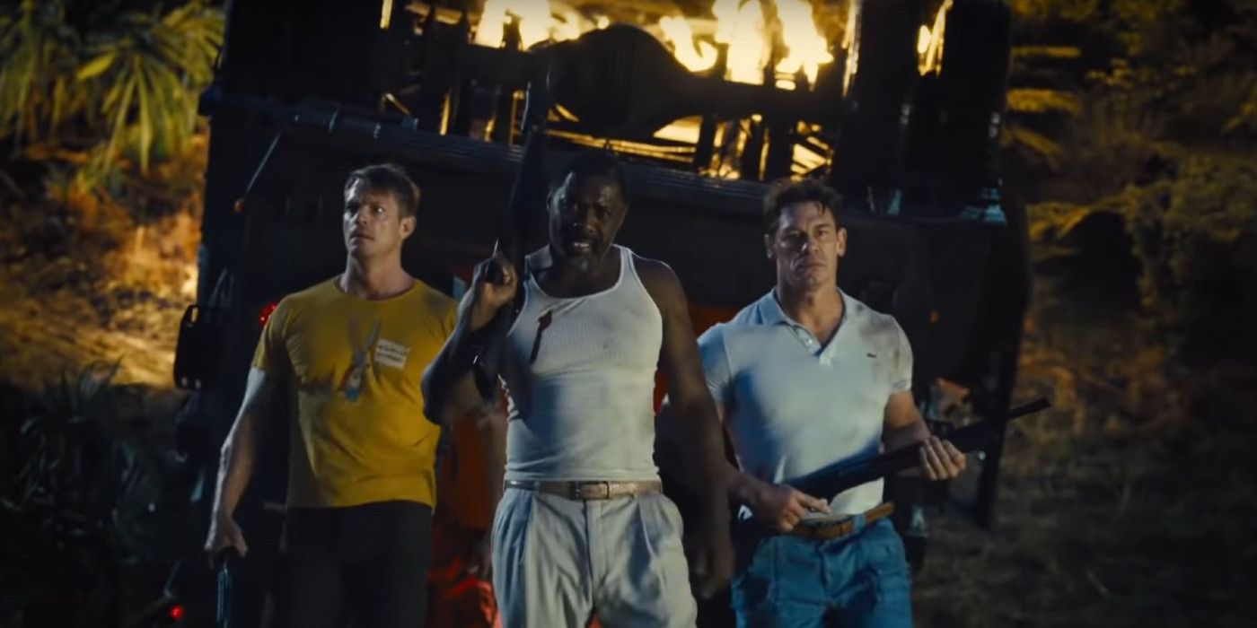 Joel Kinnaman as Rick Flag, Idris Elba as Bloodsport, John Cena as Peacemaker The Suicide Squad