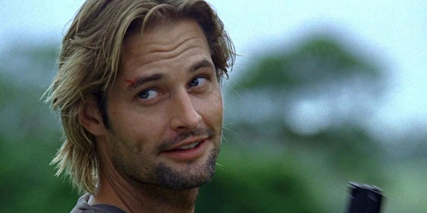 Josh Holloway as Sawyer on Lost turning back with a slight grin.
