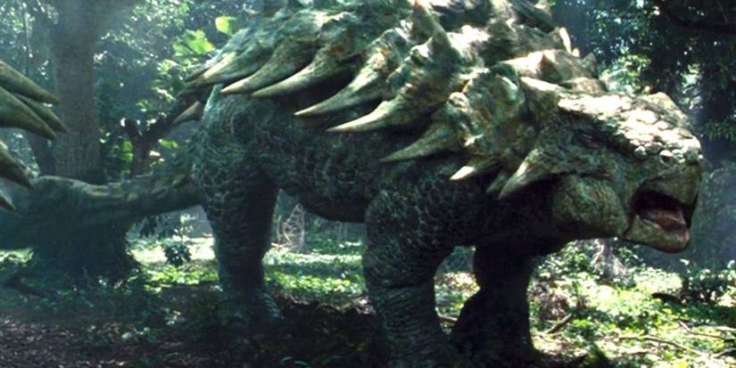 Jurassic Park's Ankylosaurus in the woods.