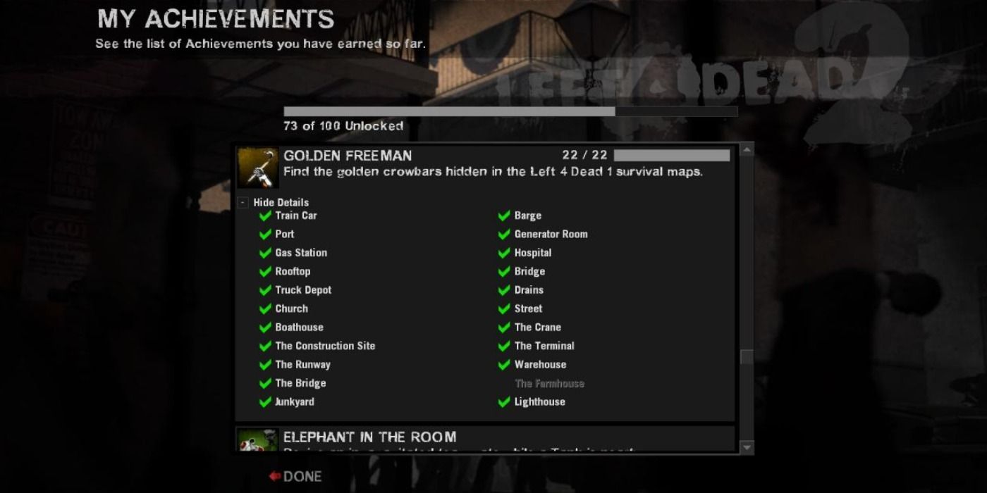The list of achievements from Left 4 Dead 2.