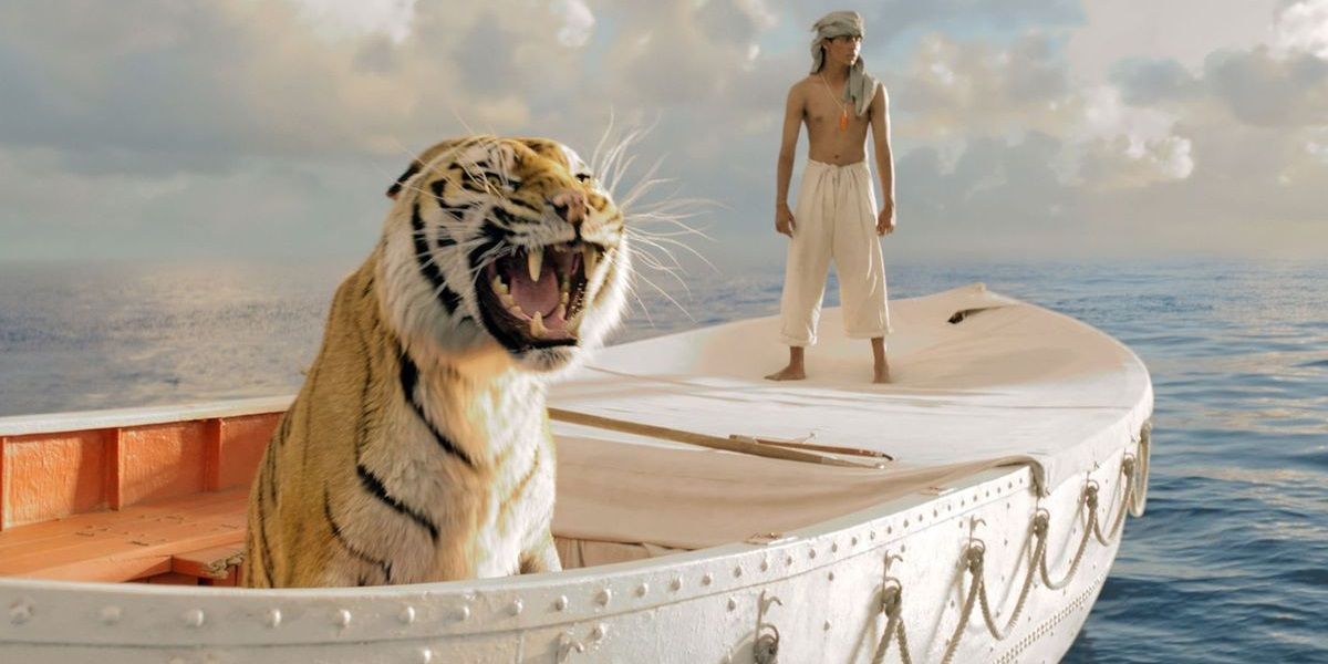 Still from Life of Pi (2012) - An Indian teenage finds a way to survive in a lifeboat that is adrift in the middle of nowhere.