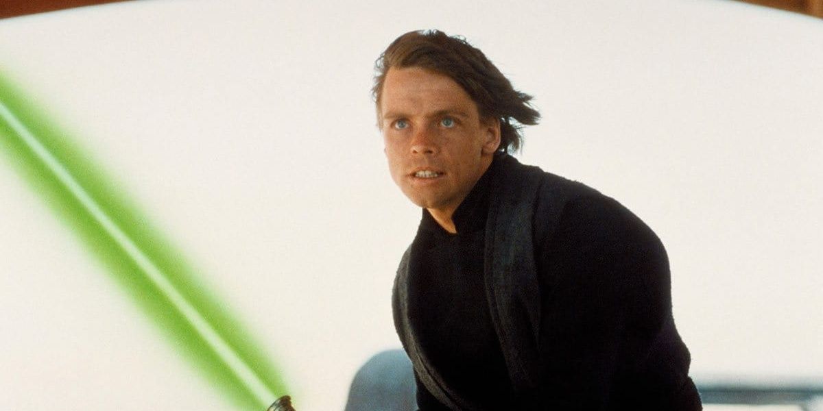 Luke Skywalker with the green lightsaber in Star Wars