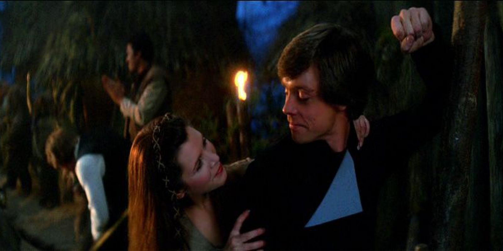 Luke Skywalker and Leia Organa in the Ewok Village on Endor in Star Wars Return of the Jedi