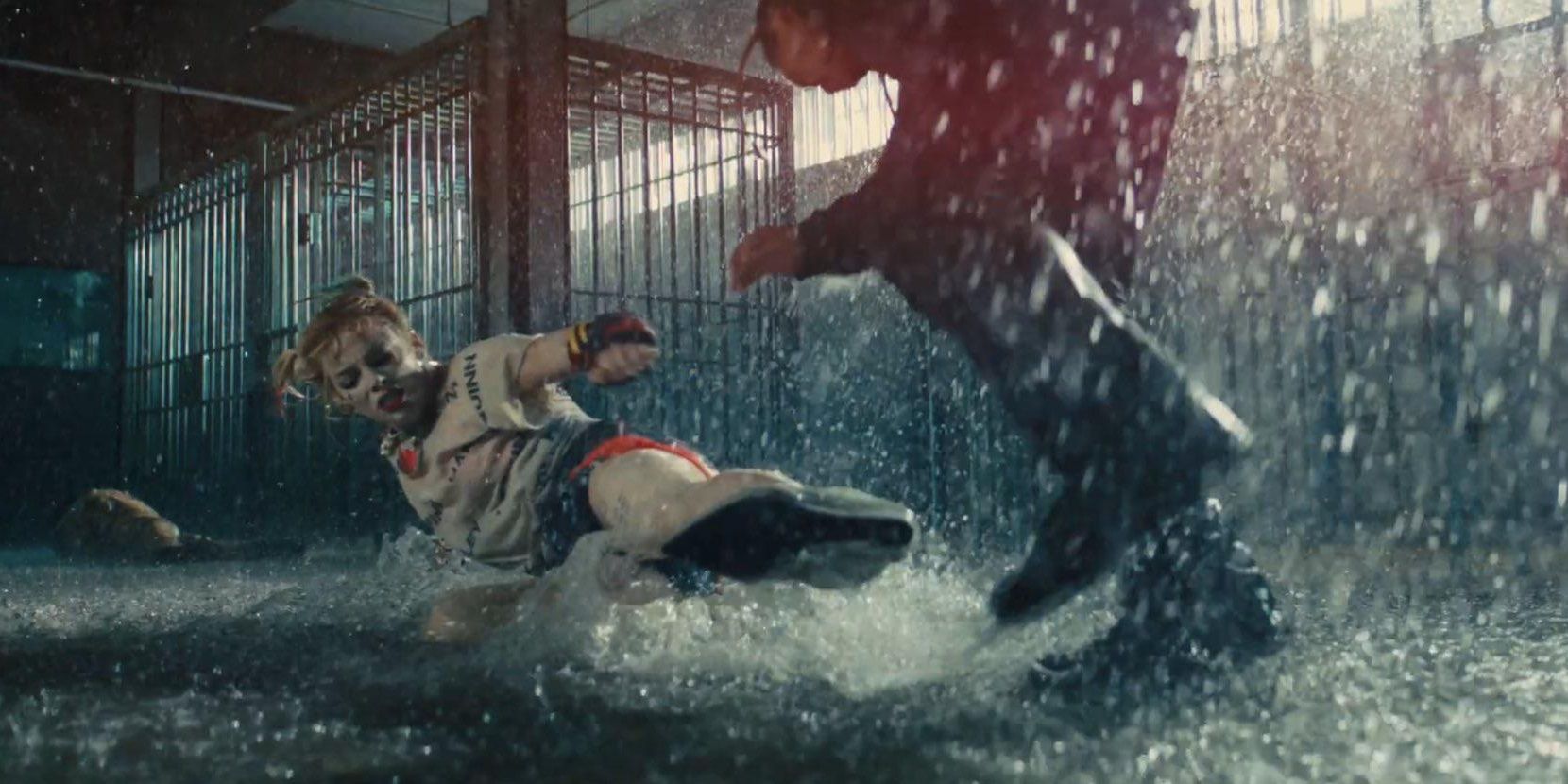 Margot Robbie as Harley Quinn fighting in prison in Birds of Prey