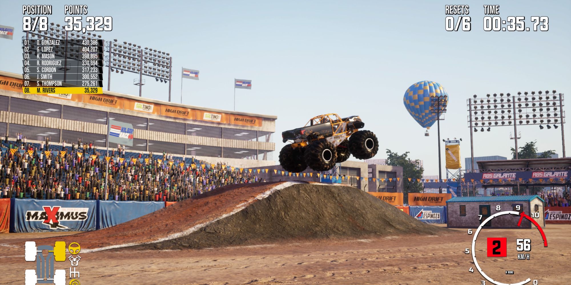 Monster truck jumping a jump in Monster Truck Championship