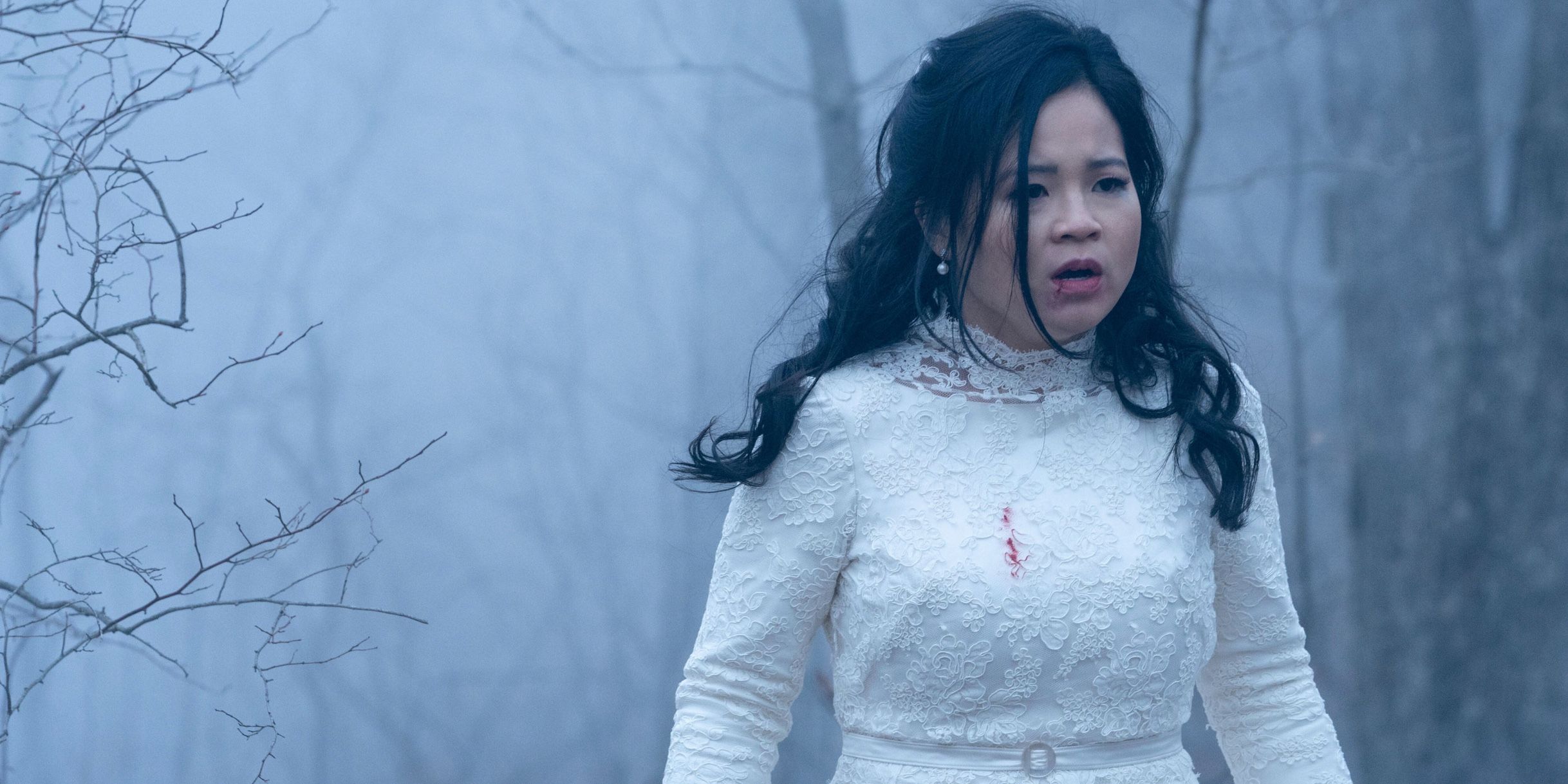 Kelly Marie Tran wanders the woods in a bloodied wedding dress in Monsterland