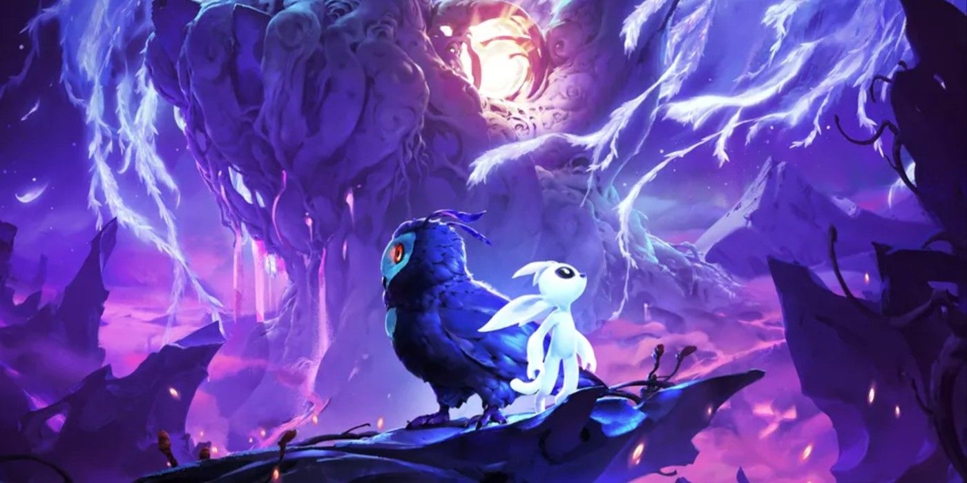 Ori under a blue glowing sky in Ori and the Blind Forest