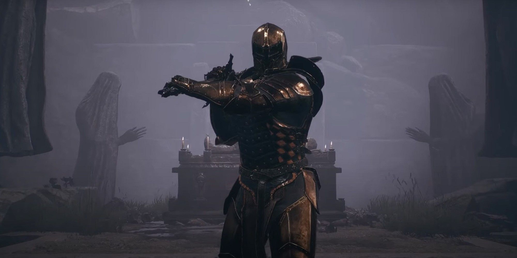A giant suit of armor wielding a weapon in Mortal Shell