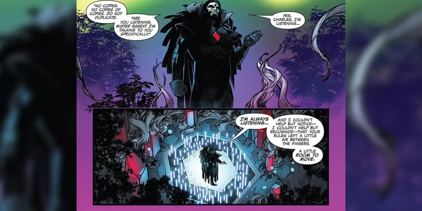 Mr. Sinister schemes to undermine Krakoan resurrection protocols in Marvel Comics.