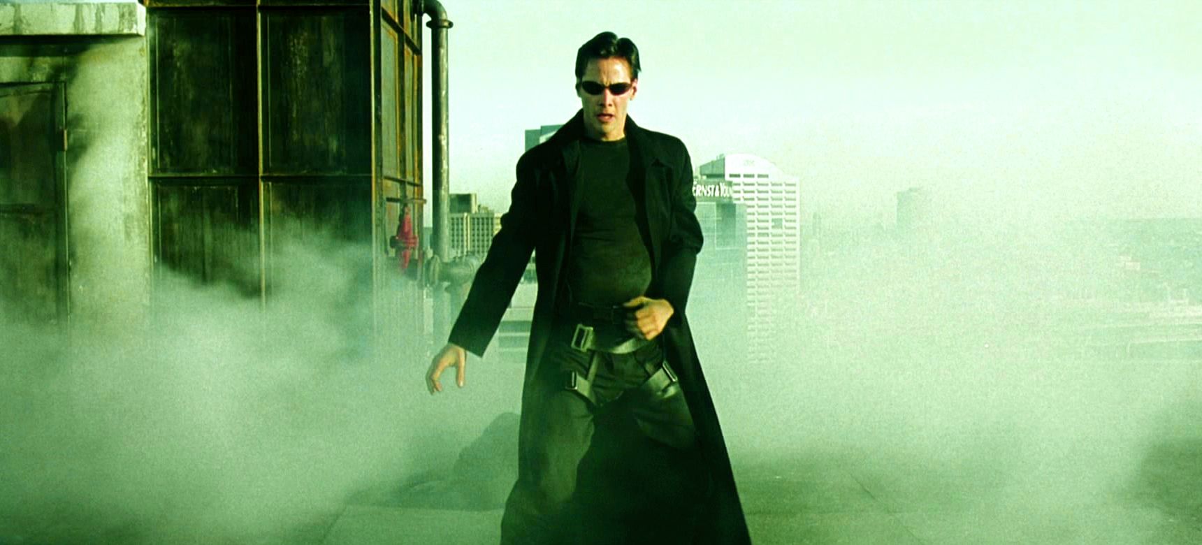 Neo surrounded by green smoke