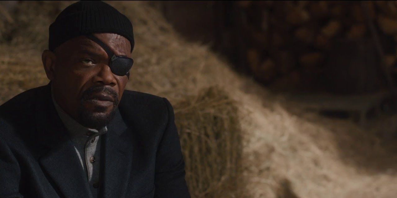 Nick Fury sitting on hay in the Avengers: Age of Ultron