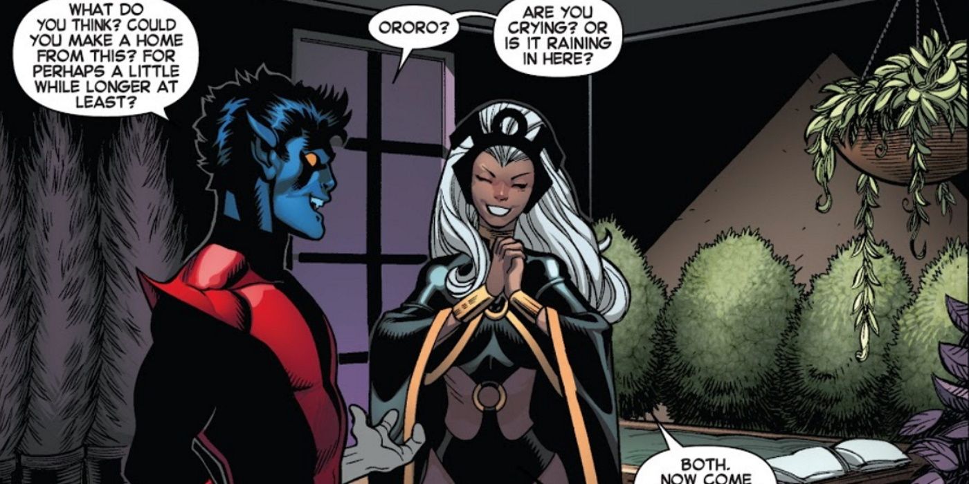Nightcrawler talks to Storm in the X-Men comics.