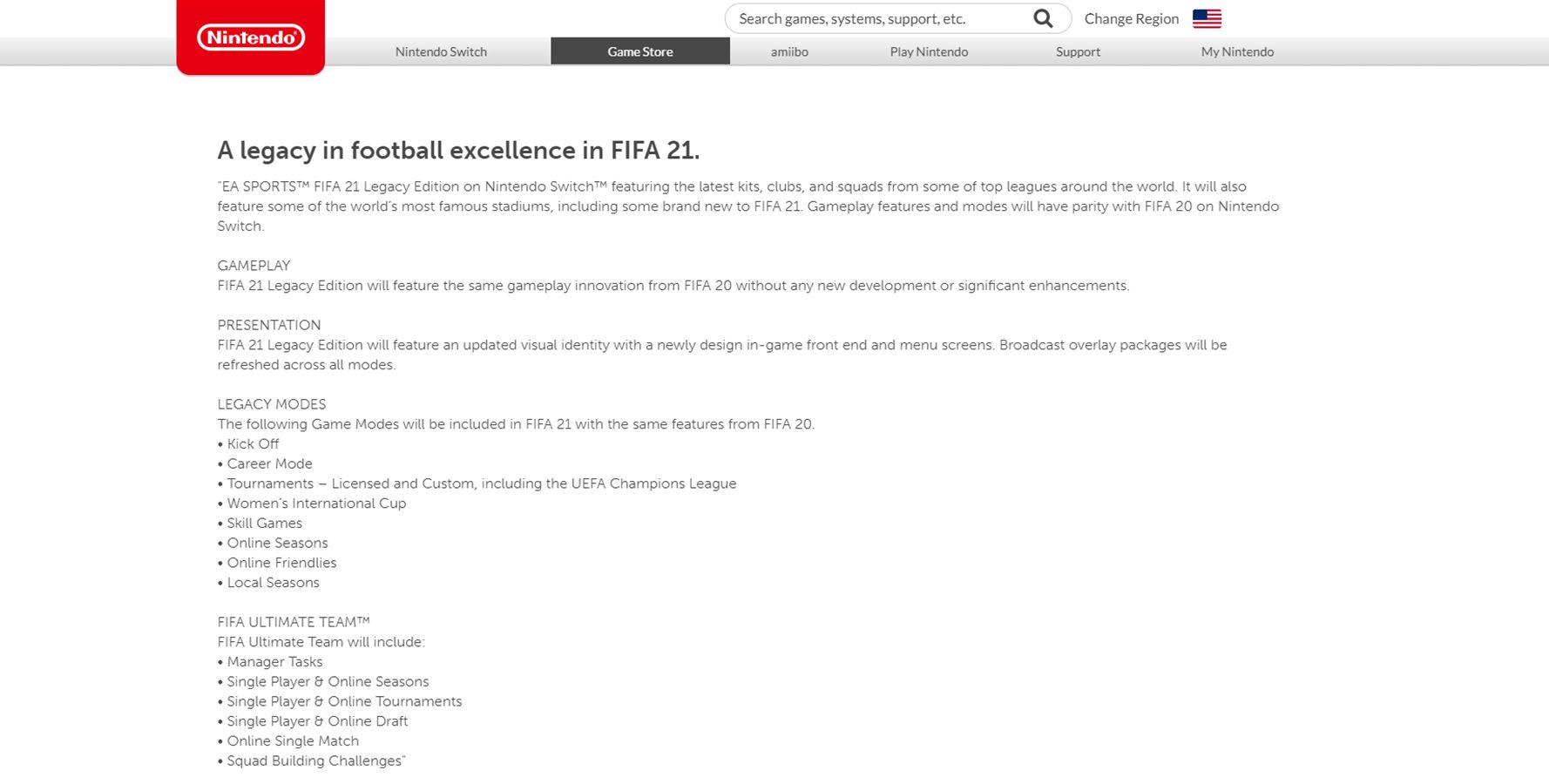 Nintendo Switch FIFA 21 Official EA Description