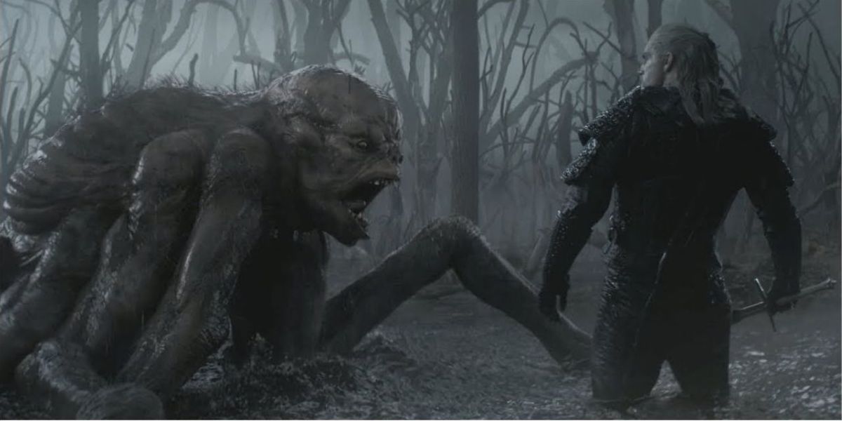 Geralt fighting Bog monster