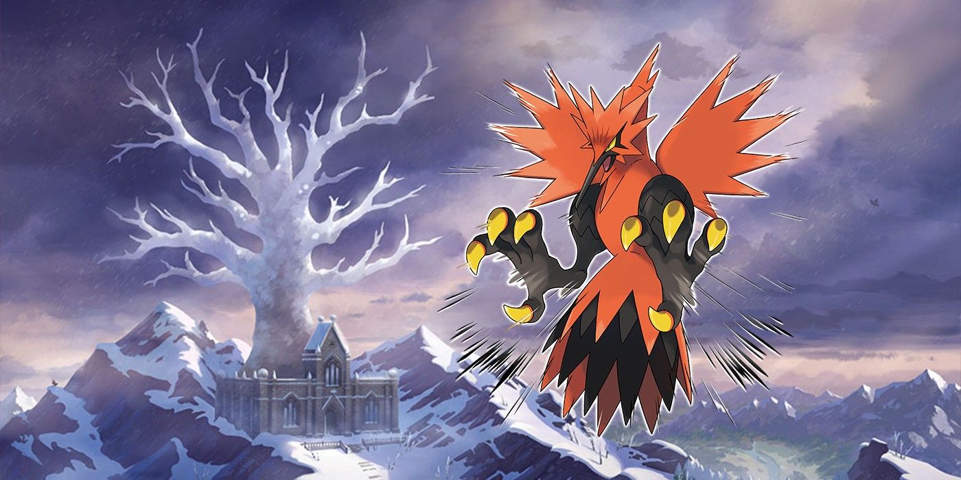 Pokemon Sword and Shield Crown Tundra art with Galarian Zapdos