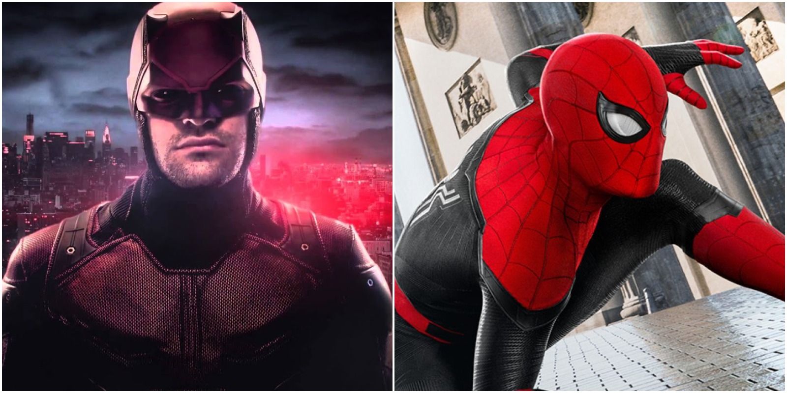 Charlie Cox as Daredevil and Tom Holland as Spider-Man in Far From Home