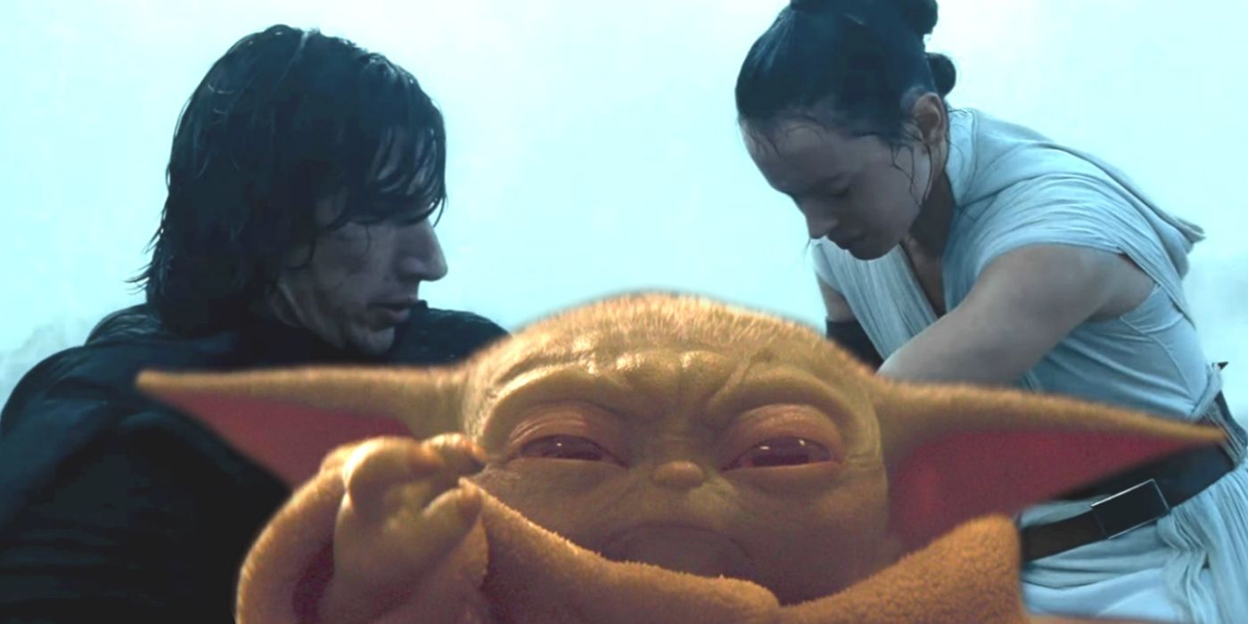 Rey Kylo Ren Force Heal in The Rise of Skywalker and Baby Yoda in The Mandalorian