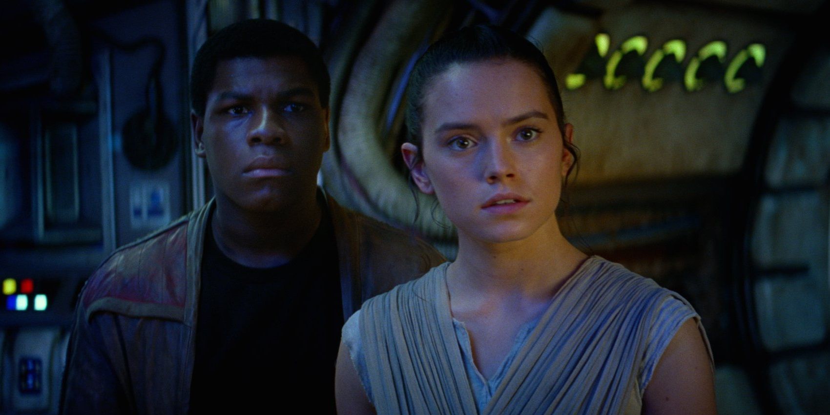 Rey and Finn in The Force Awakens