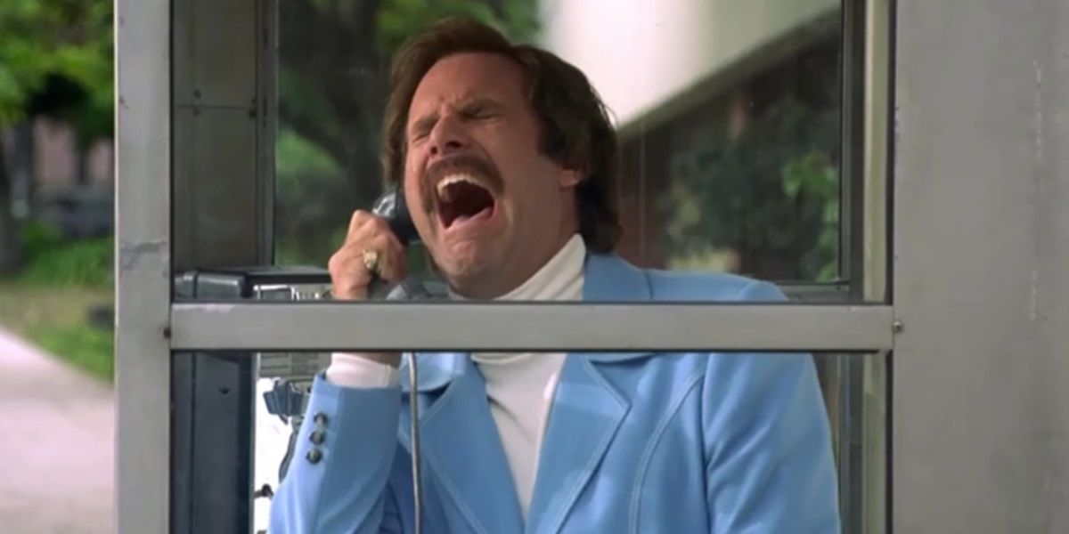 Ron Burgundy in a phone booth in Anchorman
