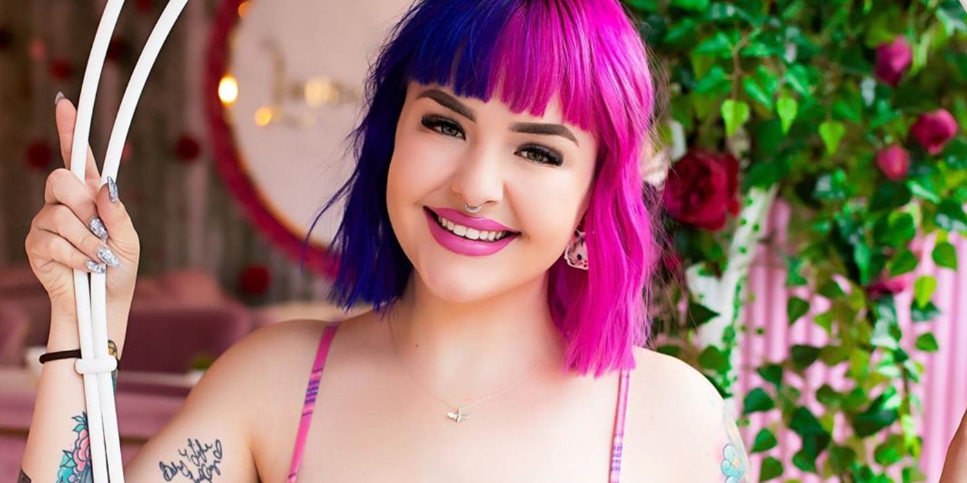 Erika Owens from 90 Day FIancé smiling with pink and purple hair