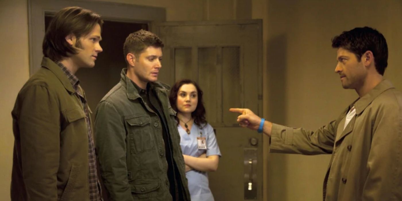 Sam, Dean, and Meg listen to Castiel inSupernatural Season 7