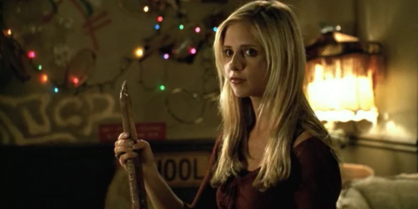 Buffy holding a stake in Buffy The Vampire Slayer