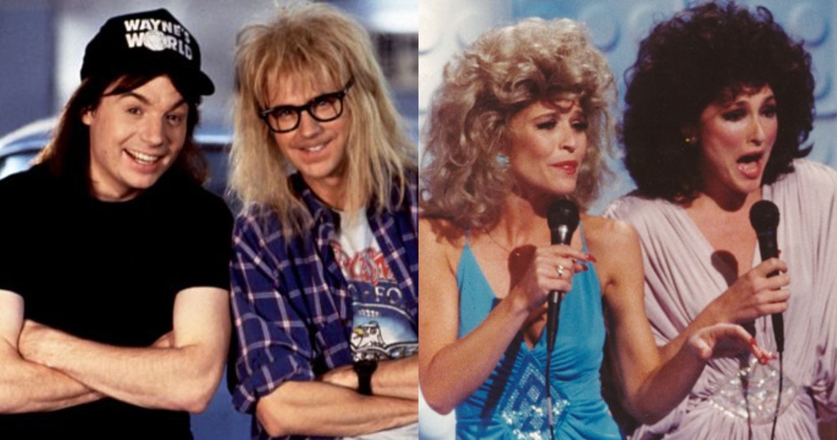 A collage of Wayne Campbell & Garth Algar and Sweeney Sisters from Saturday Night Live
