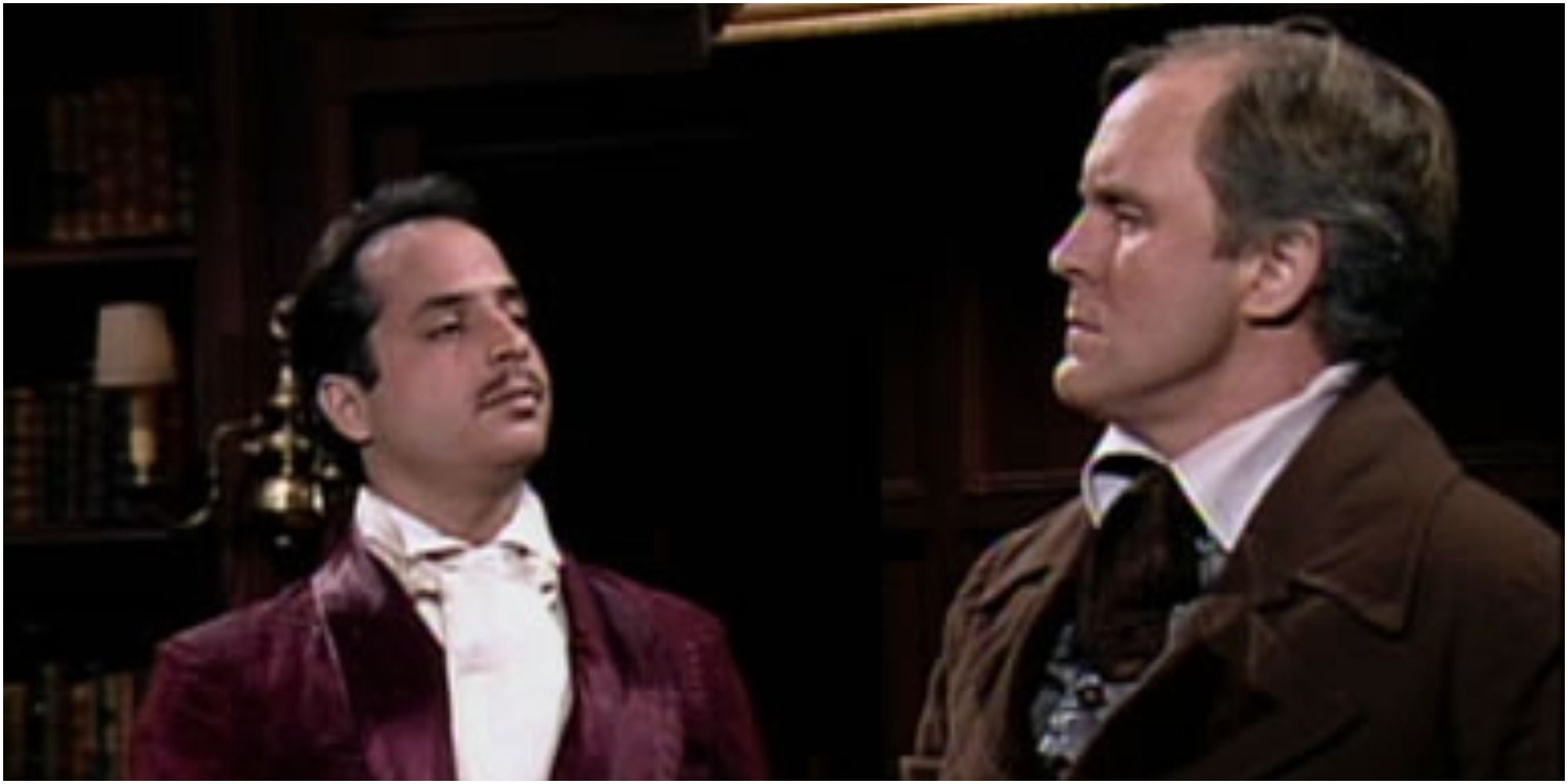 A screenshot of the Master Thespian and his mentor Baudelaire in a showdown from Saturday Night Live