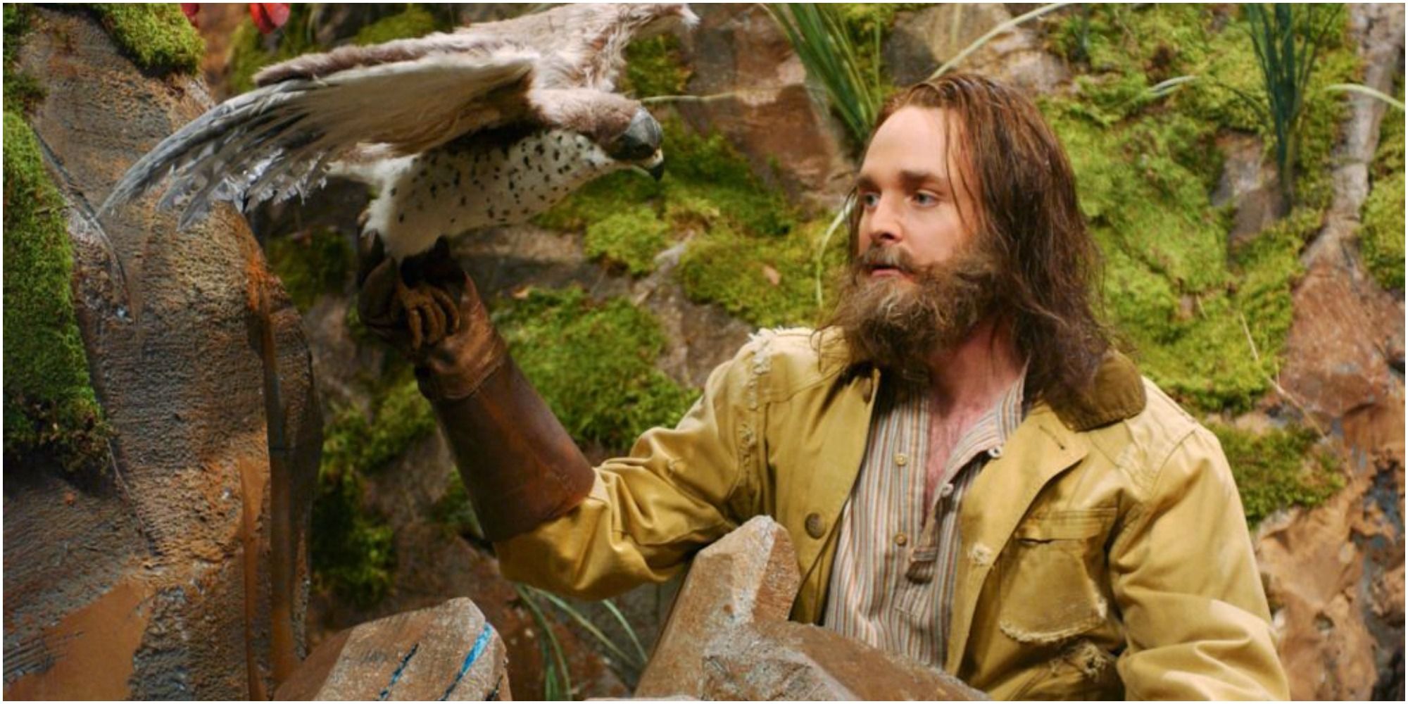 A screenshot of Will Forte's The Falconer with his falcon friend Donald in Saturday Night Live