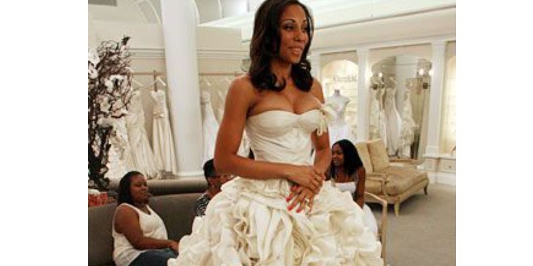 A bride wearing a rose patterned dress on &quot;Say Yes to the Dress.&quot;
