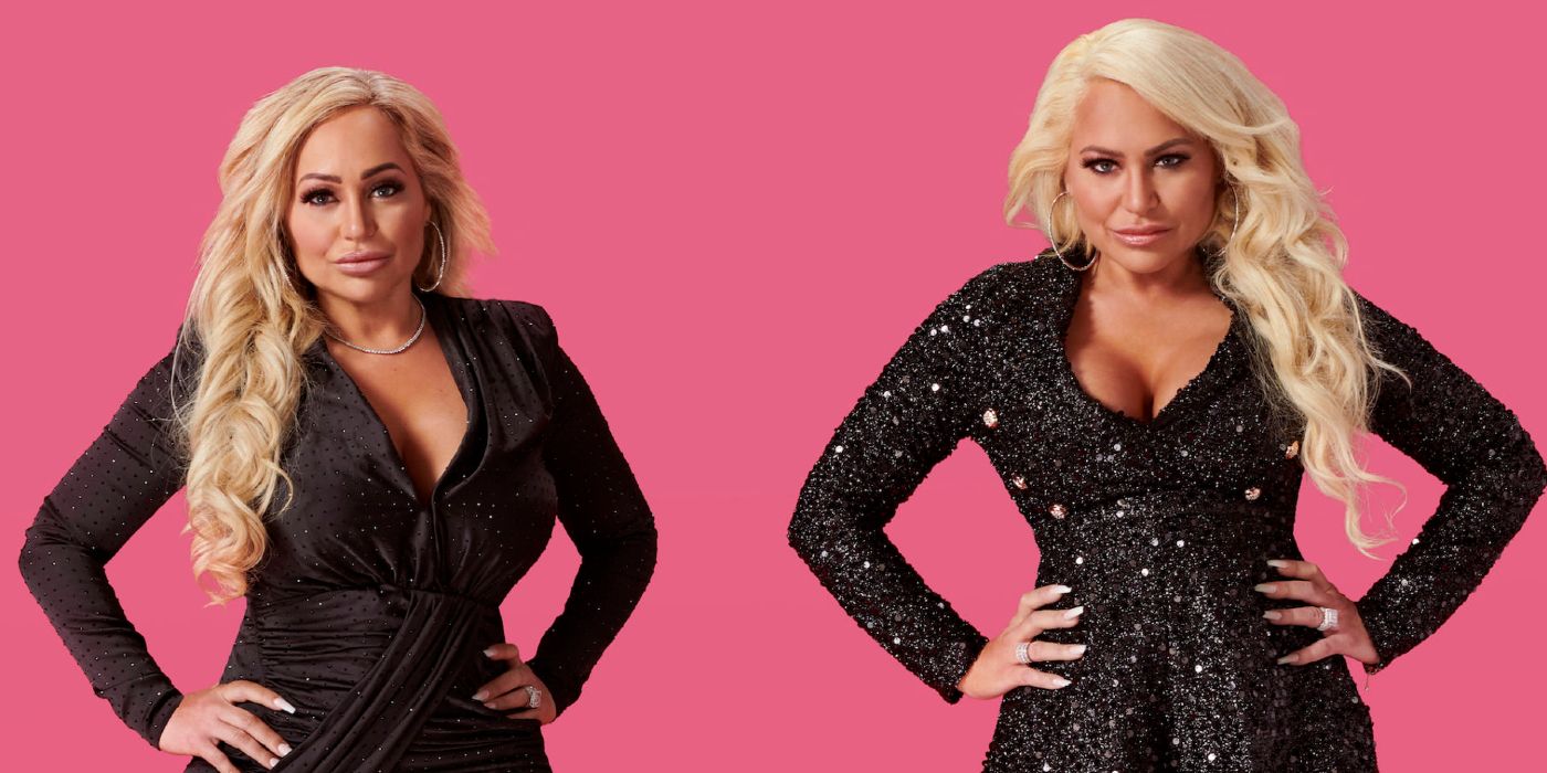 Darcey and Stacey Silva Darcey & Stacey pink background black dresses