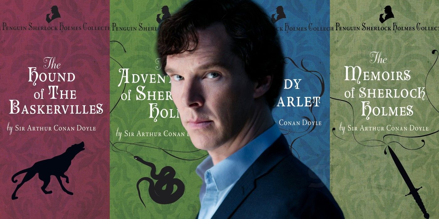 Imagen compuesta de Sherlock parado frente a un libro, de la serie Sherlock Holmes