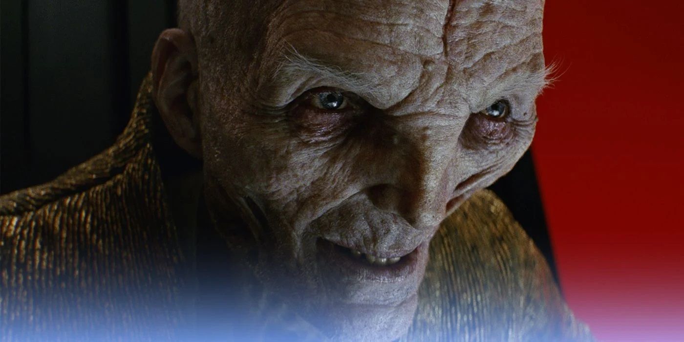 Snoke on his throne smiling in The Last Jedi