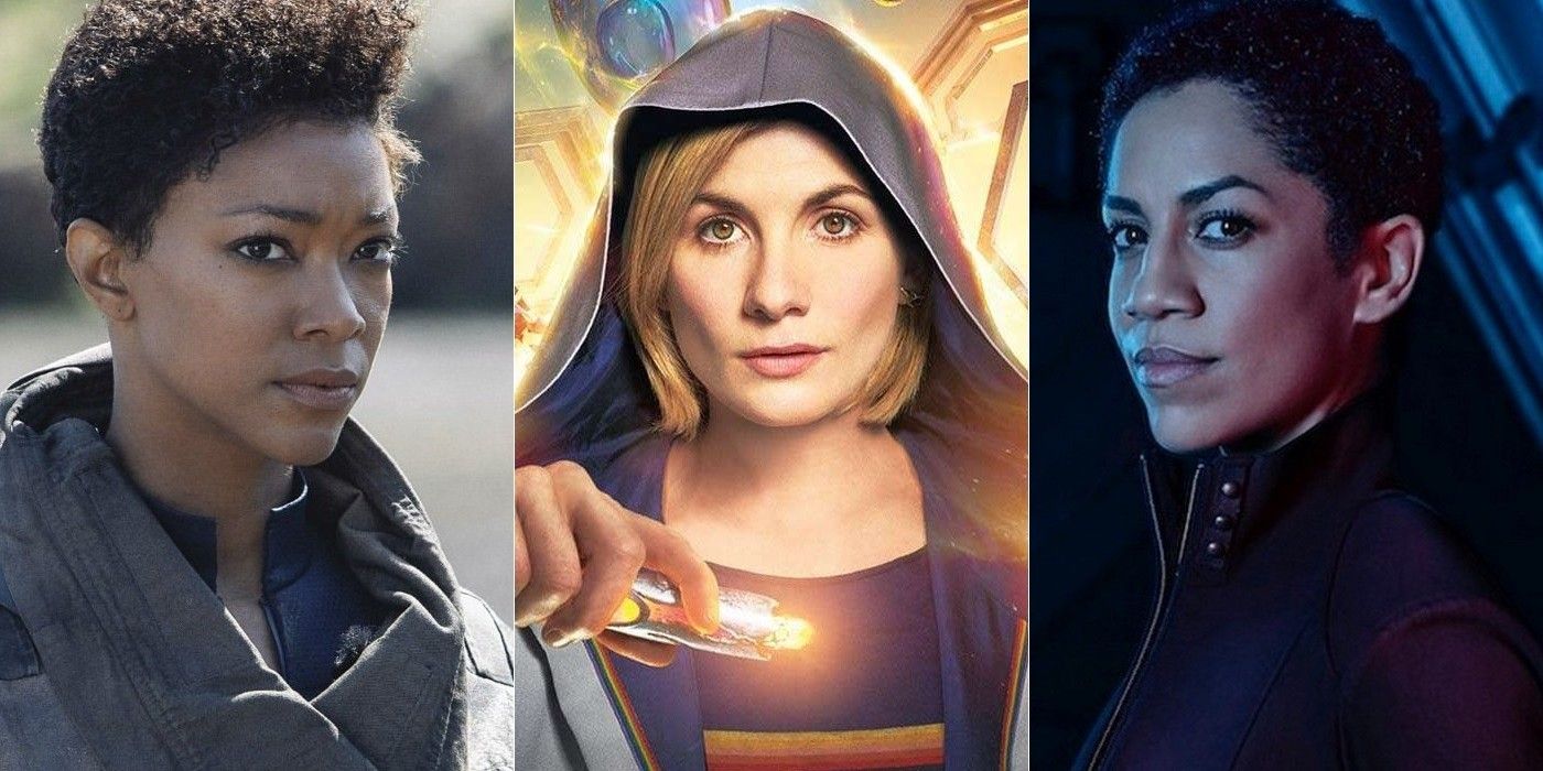 Sonequa Martin Green as Burnham in Star Trek Discovery, Jodie Whittaker as Thirteenth Doctor in Doctor Who and Dominique Tipper as Naomi in The Expanse