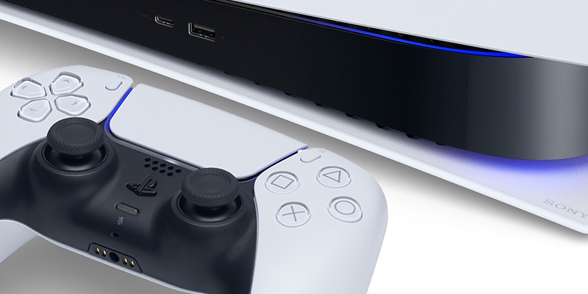A promotional image of the PLayStation 5 console and DualSense controller.