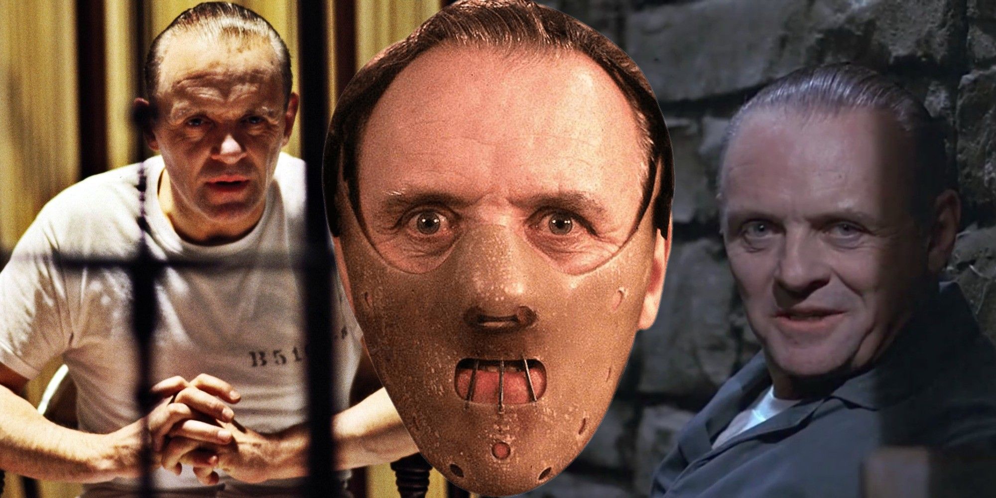 Split image of Anthony Hopkins as Hannibal Lecter in The Silence of the Lambs