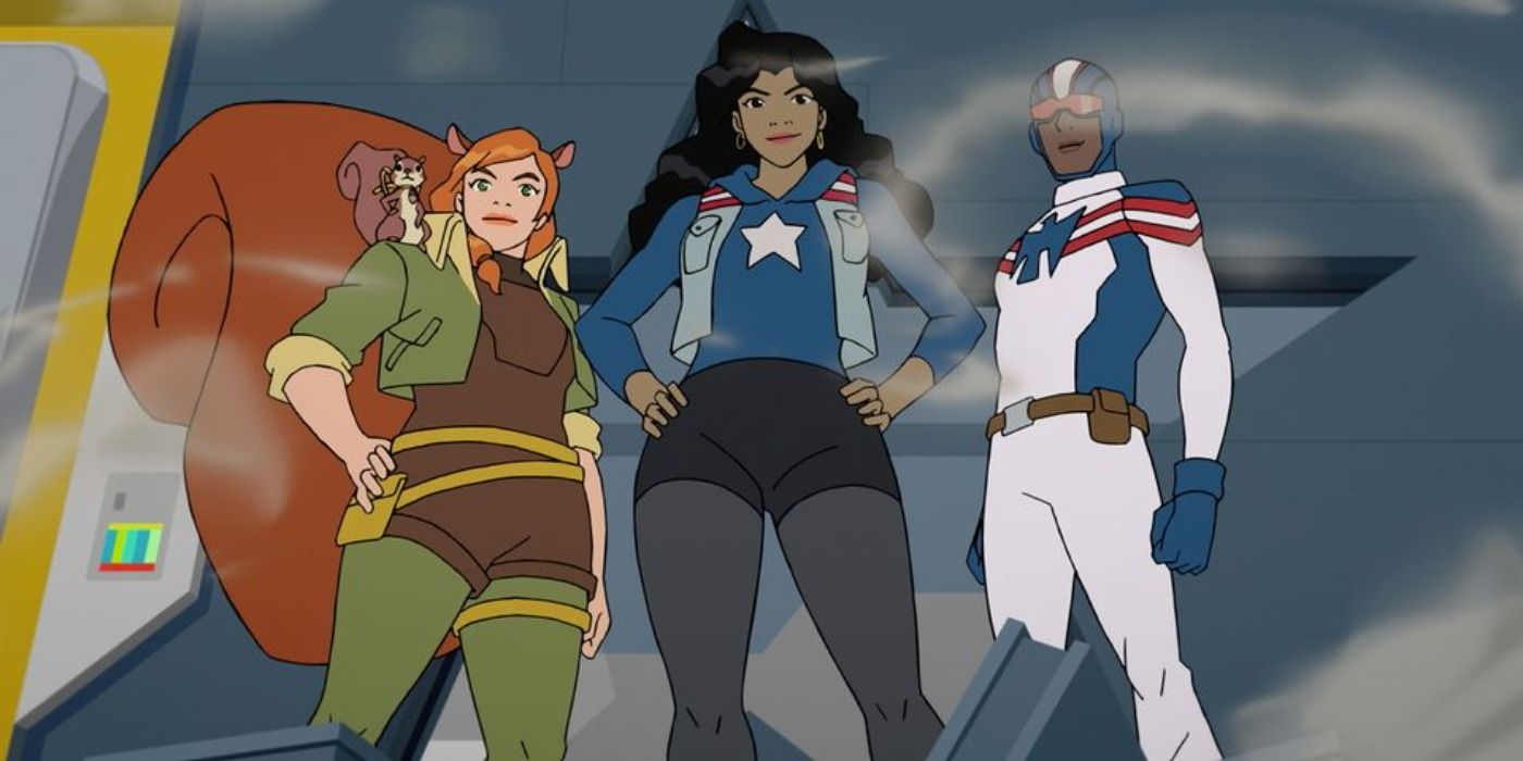 Squirrel Girl, America Chavez, and Patriot prepare for battle in Marvel Rising