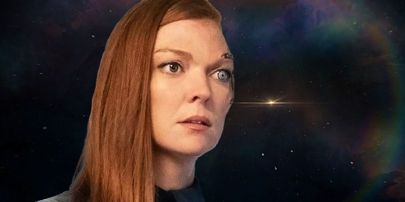 Emily Coutts, do Star Trek Discovery, parece preocupada como a Tenente Comandante Keyla Detmer.