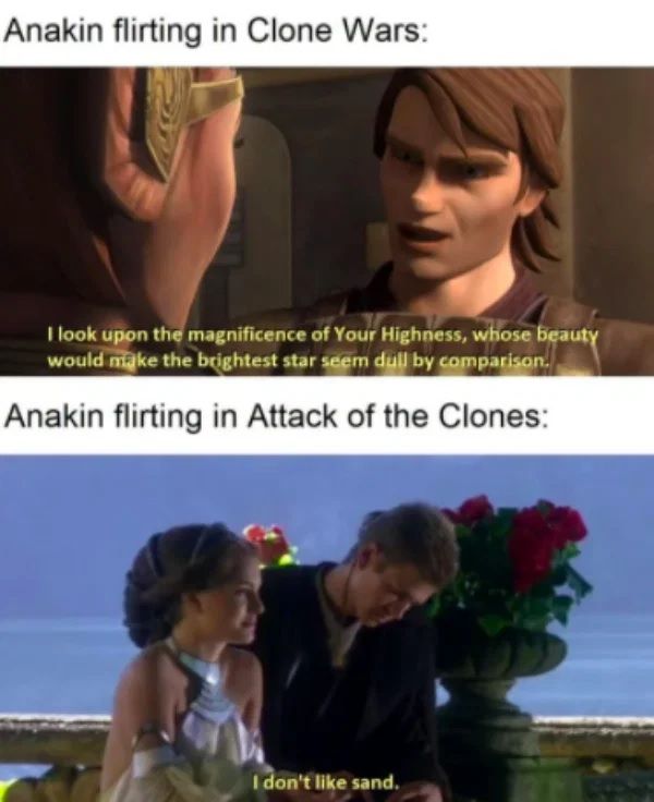 Star Wars Prequel meme Anakin Clone Wars vs Movies
