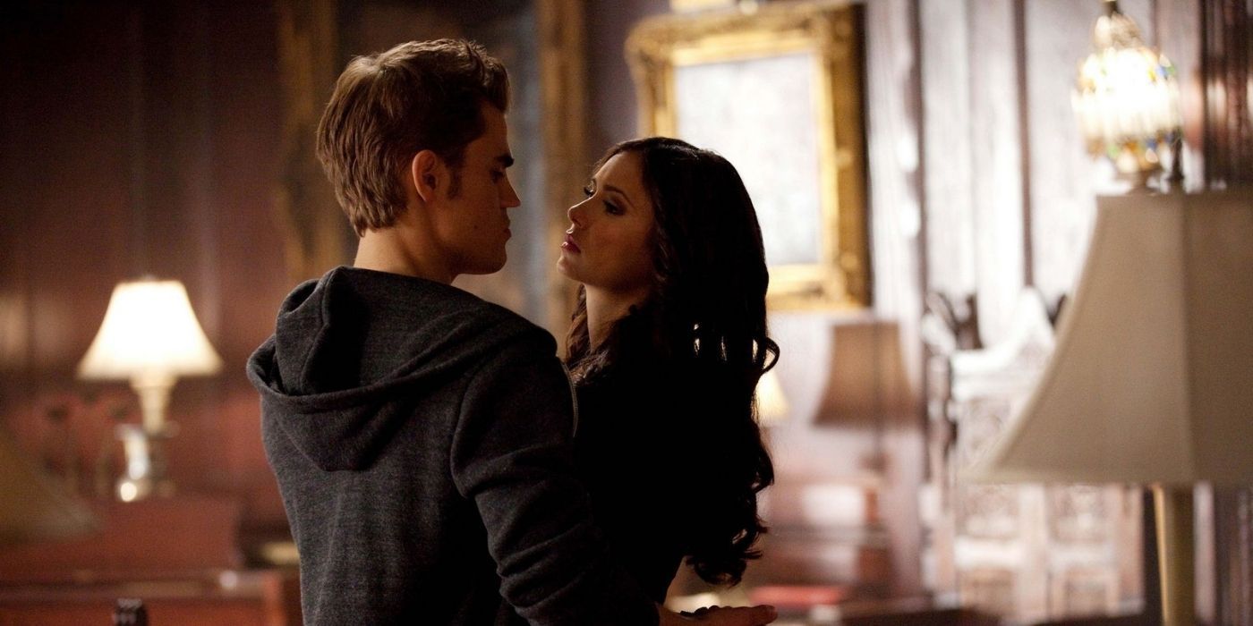 Stefan and Katherine up close in The Vampire Diaries.
