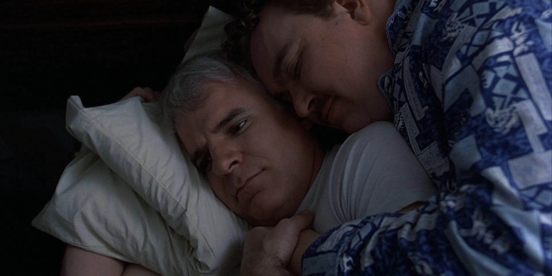 Steve Martin and John Candy in bed together in Planes Trains and Automobiles