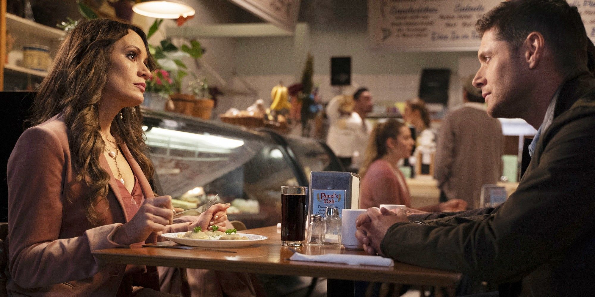 Dean talks to Amara in a diner in Supernatural